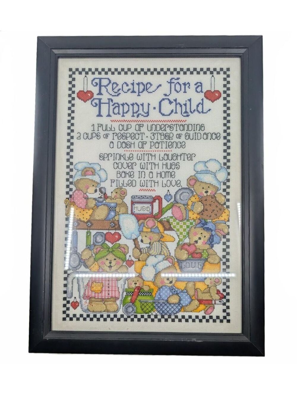 Vintage 1996 Recipe for a Happy Child Framed Cross Stitch Joan Elliott Design